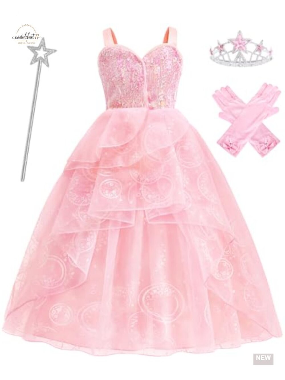 Girls Witch Costume Set Crown Wand Gloves Dress Up Party